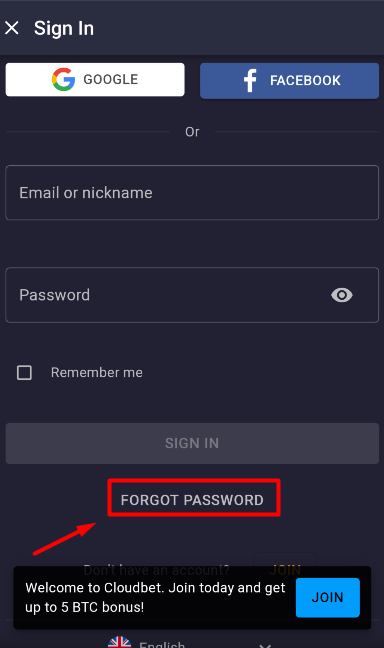 Cloudbet forgot password